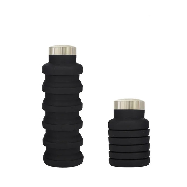 Collapsible Silicone Travel Water Bottle with Stainless Steel Cap and Carabiner Bowlift