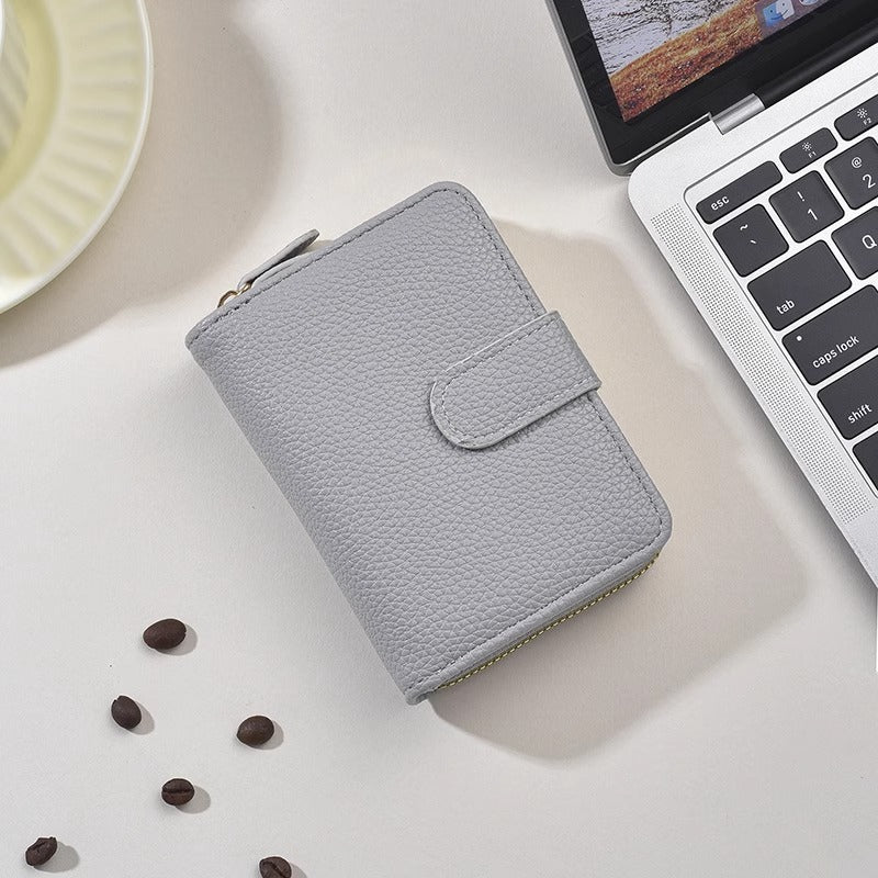 Textured Leather Zippered Card Organizer Bowlift
