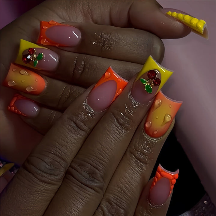 Creative Gel Press-On Nail Set with Fruit Accents Bowlift