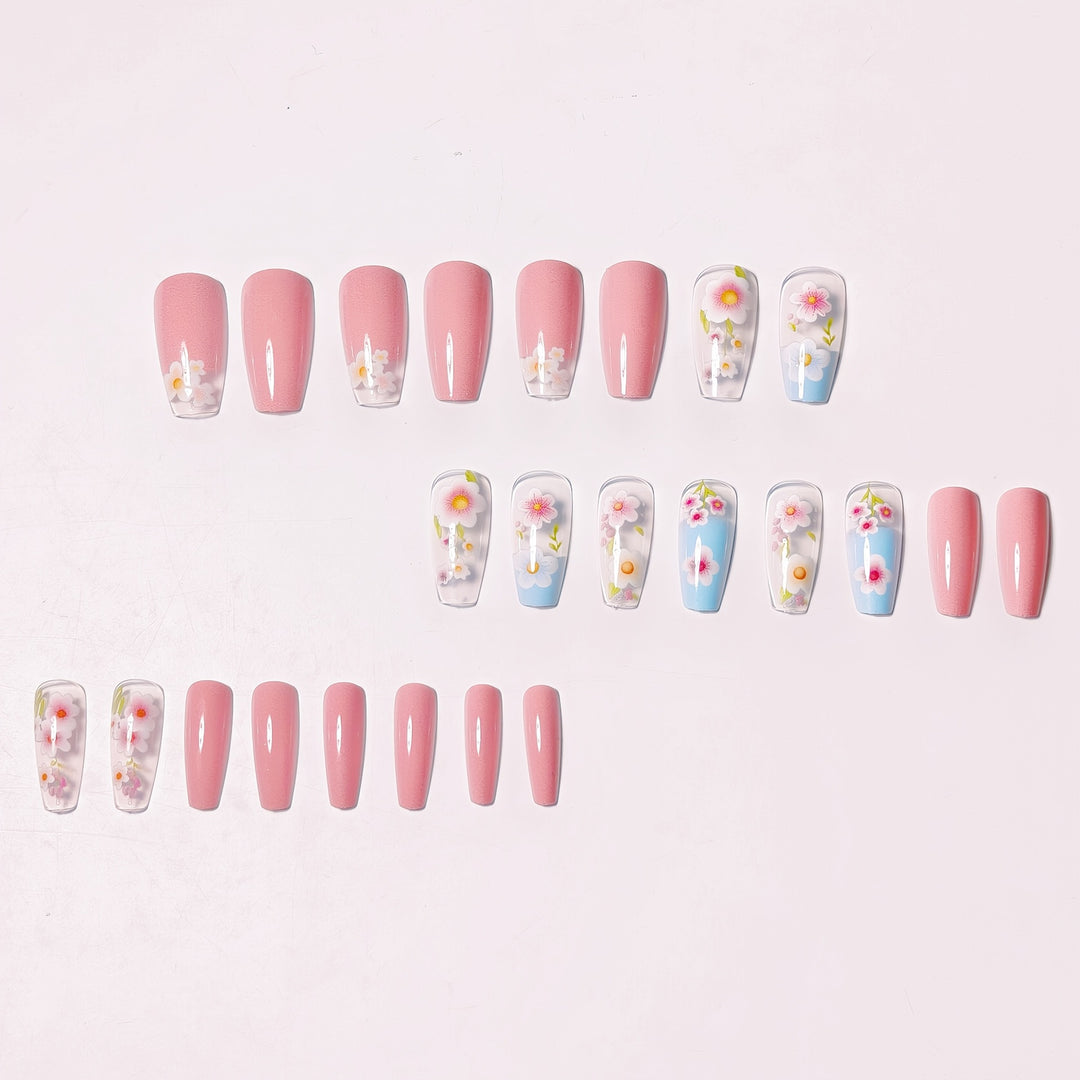 Floral Art Acrylic Nail Tips Bowlift