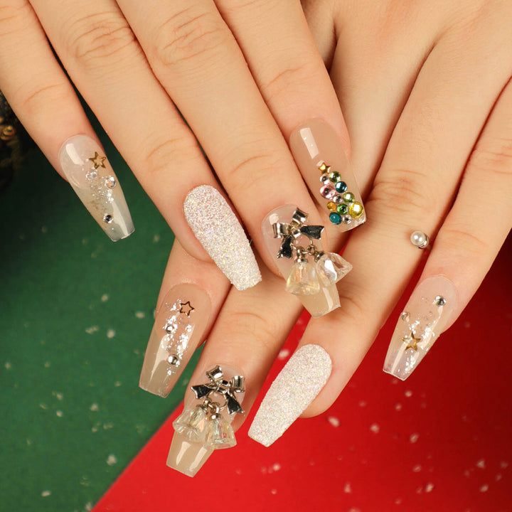 Artful Nail Extensions with Glitter and Rhinestone Embellishments Bowlift
