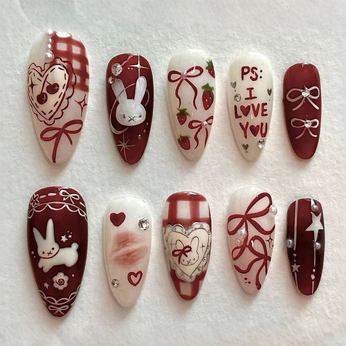 Romantic Themed Press-On Nail Art Set Bowlift