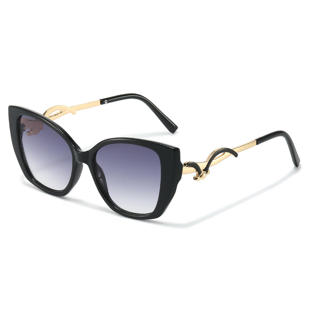 Oversized Geometric Cat-Eye Sunglasses with Gold Accents Bowlift
