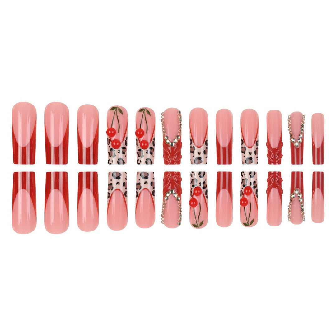 Artistic Cherry and Leopard Design Nail Enhancements Bowlift