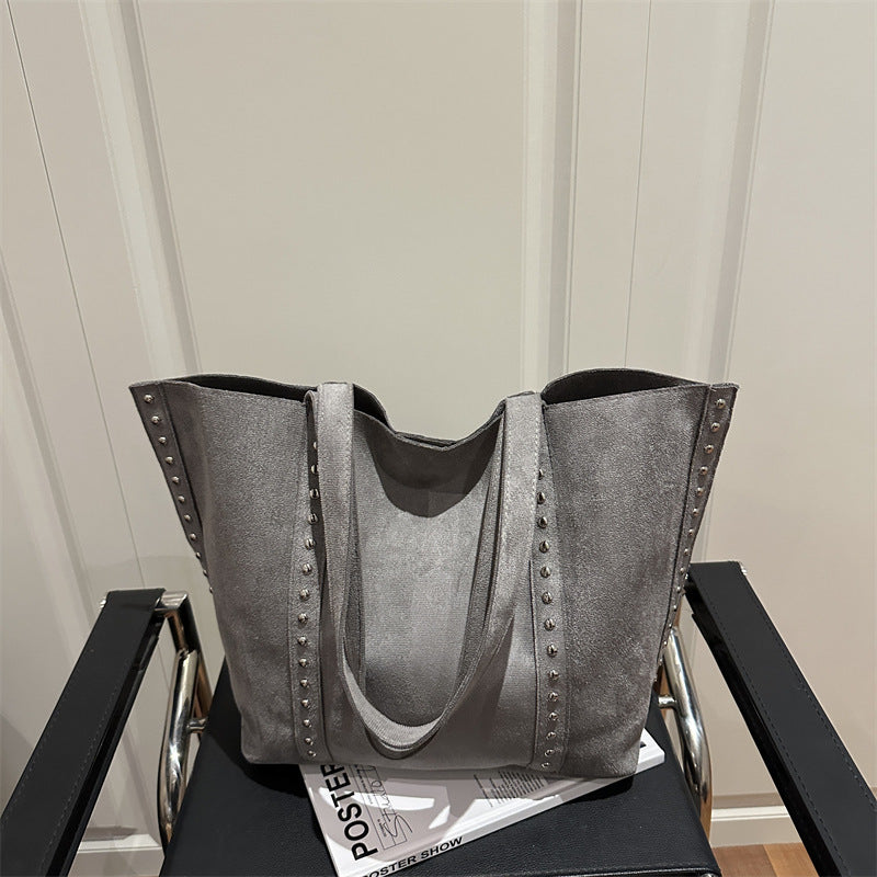 Chic Studded Suede Tote Bag Bowlift