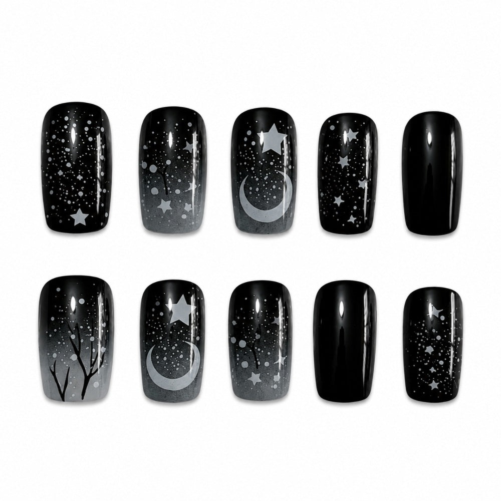 Artistic Press-On Nail Art Set with Starry Night Design Bowlift