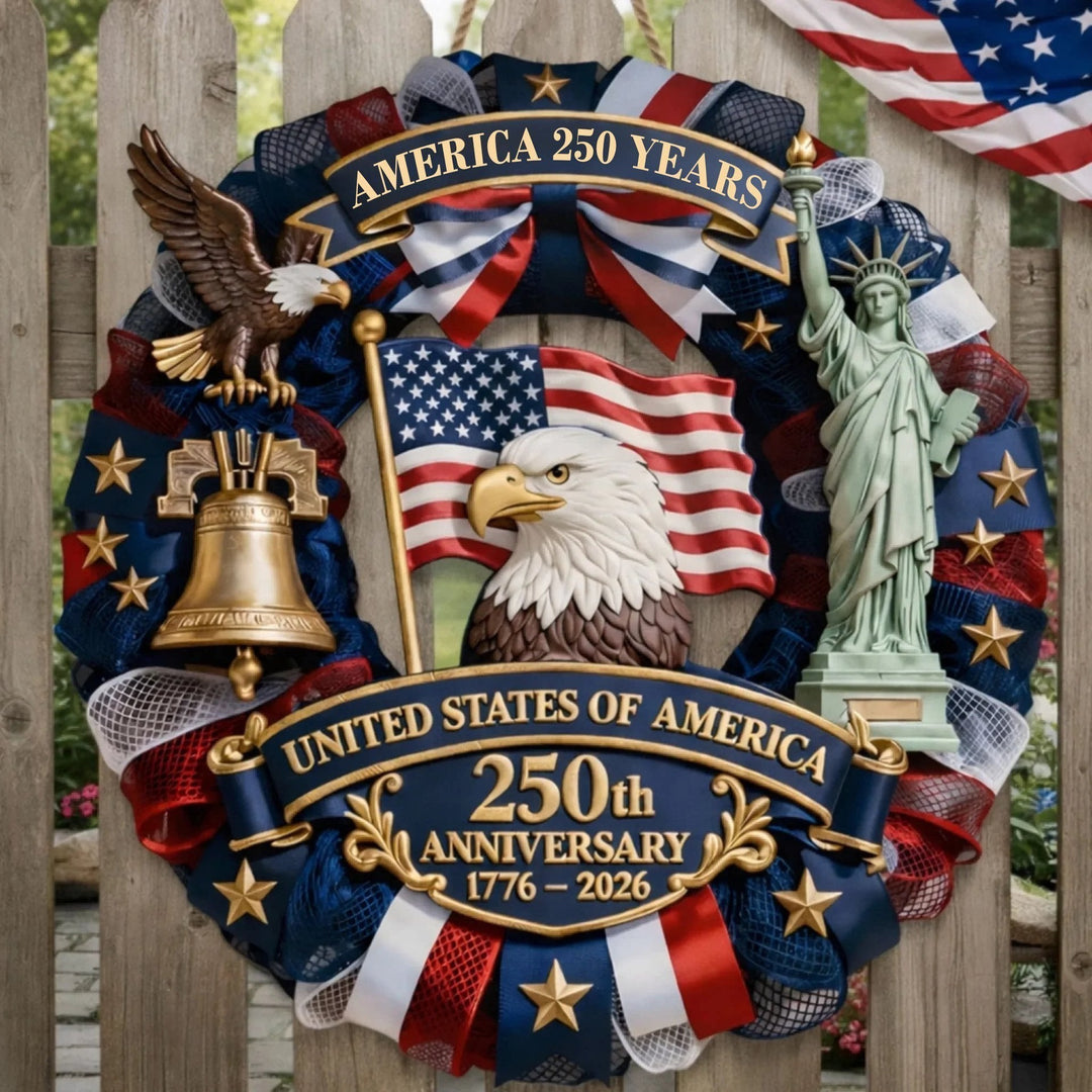 Unisex nan Patriotic Americana Heart Flag Wreath with Ribbon Mesh, Wooden Heart Cutout and Star Accent Bowlsift Bowlift