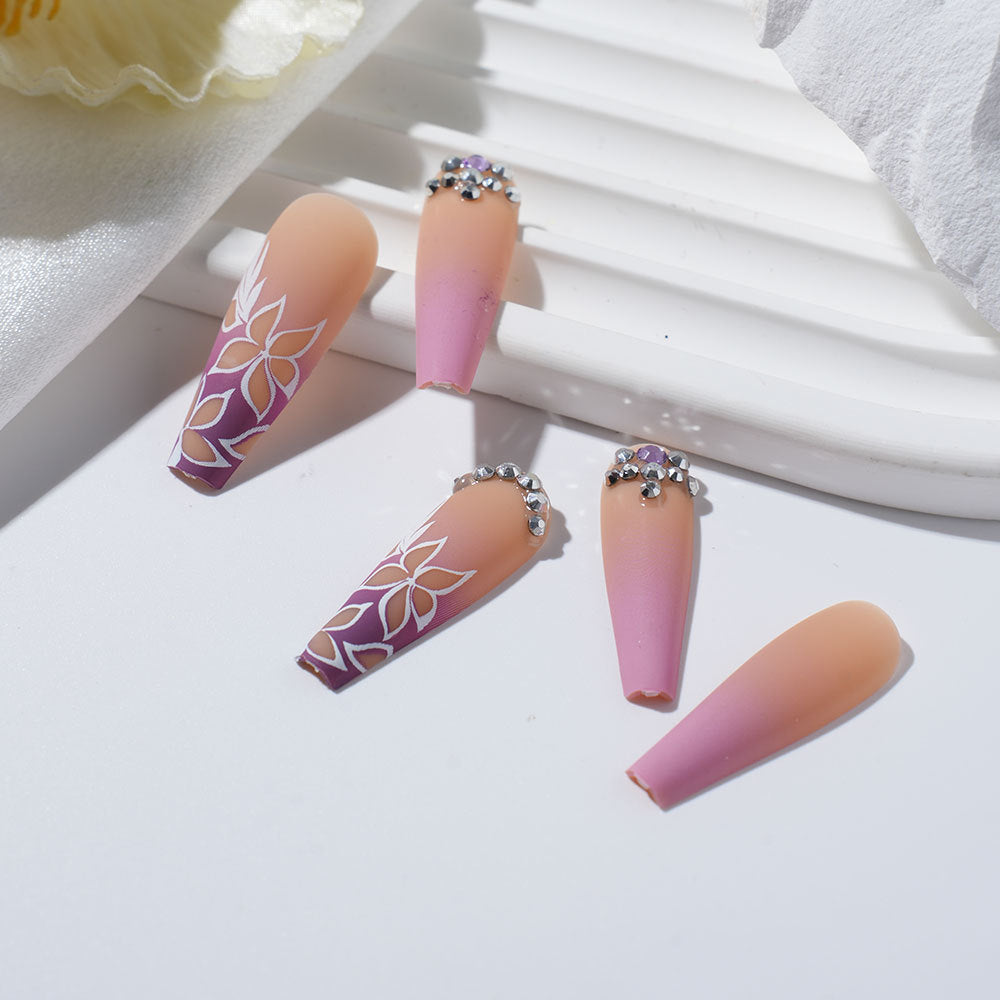 Floral Rhinestone Press-On Nails Bowlift