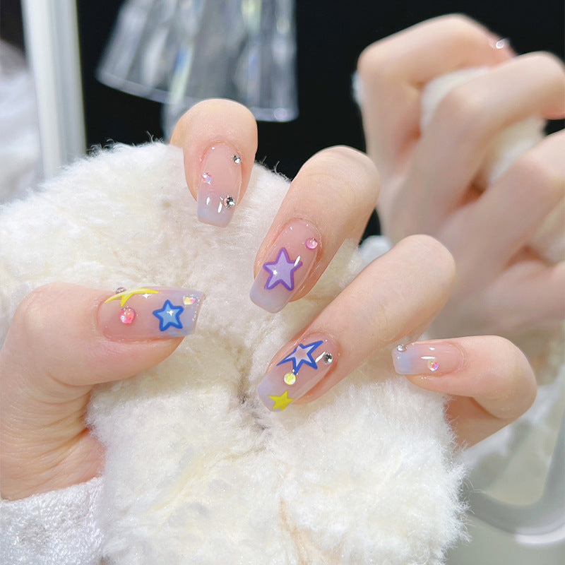 Artificial nail set with elegant blooming decorations and delicate ombre effect Bowlift
