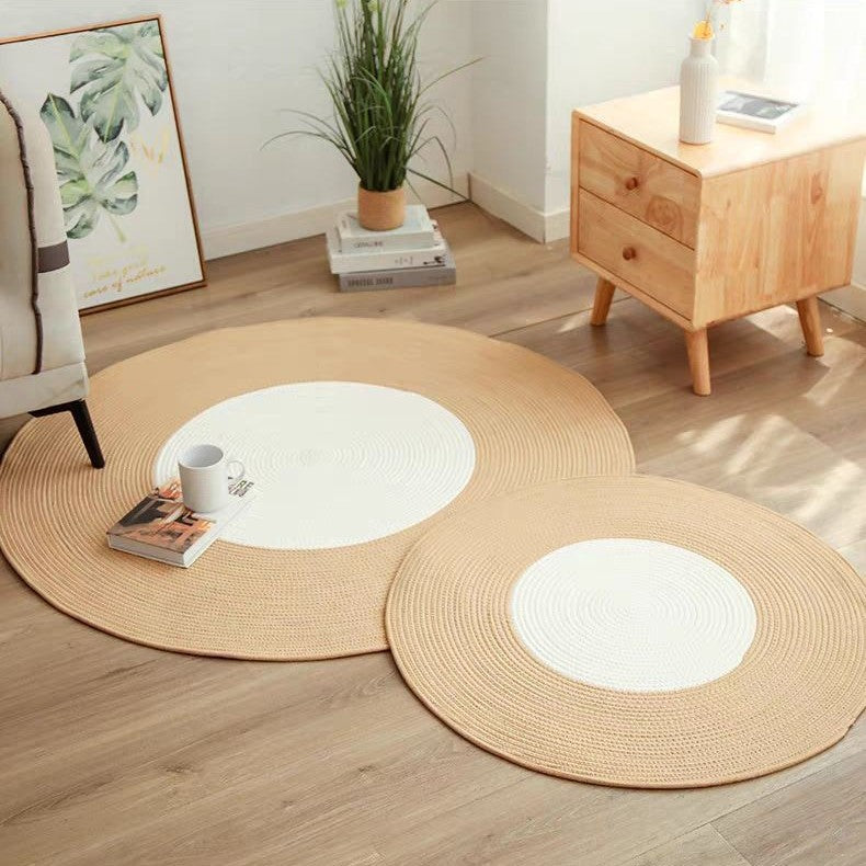 Rustic Round Rug with Fringes Bowlift