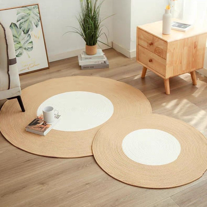 Rustic Round Rug with Fringes Bowlift