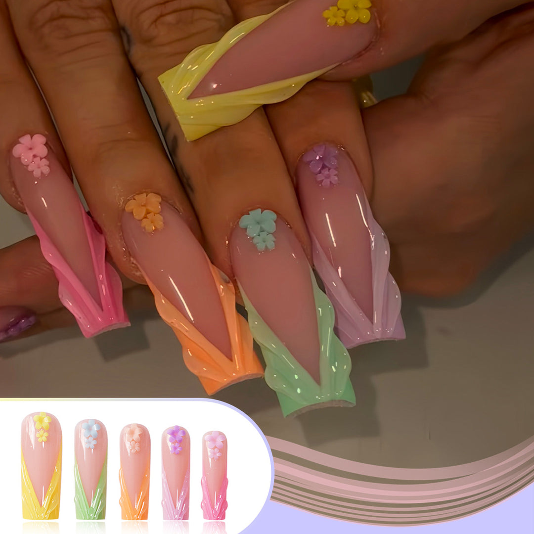 Decorative Floral Sculpted Press-On Nails Bowlift