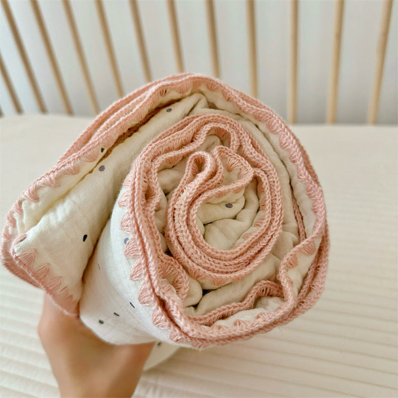 Unisex Cozy Muslin Blanket with Playful Pom-Pom Design Bowlift