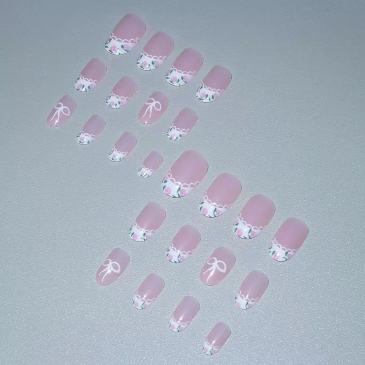 Artificial Nail Set with Elegant Bow Design Bowlift