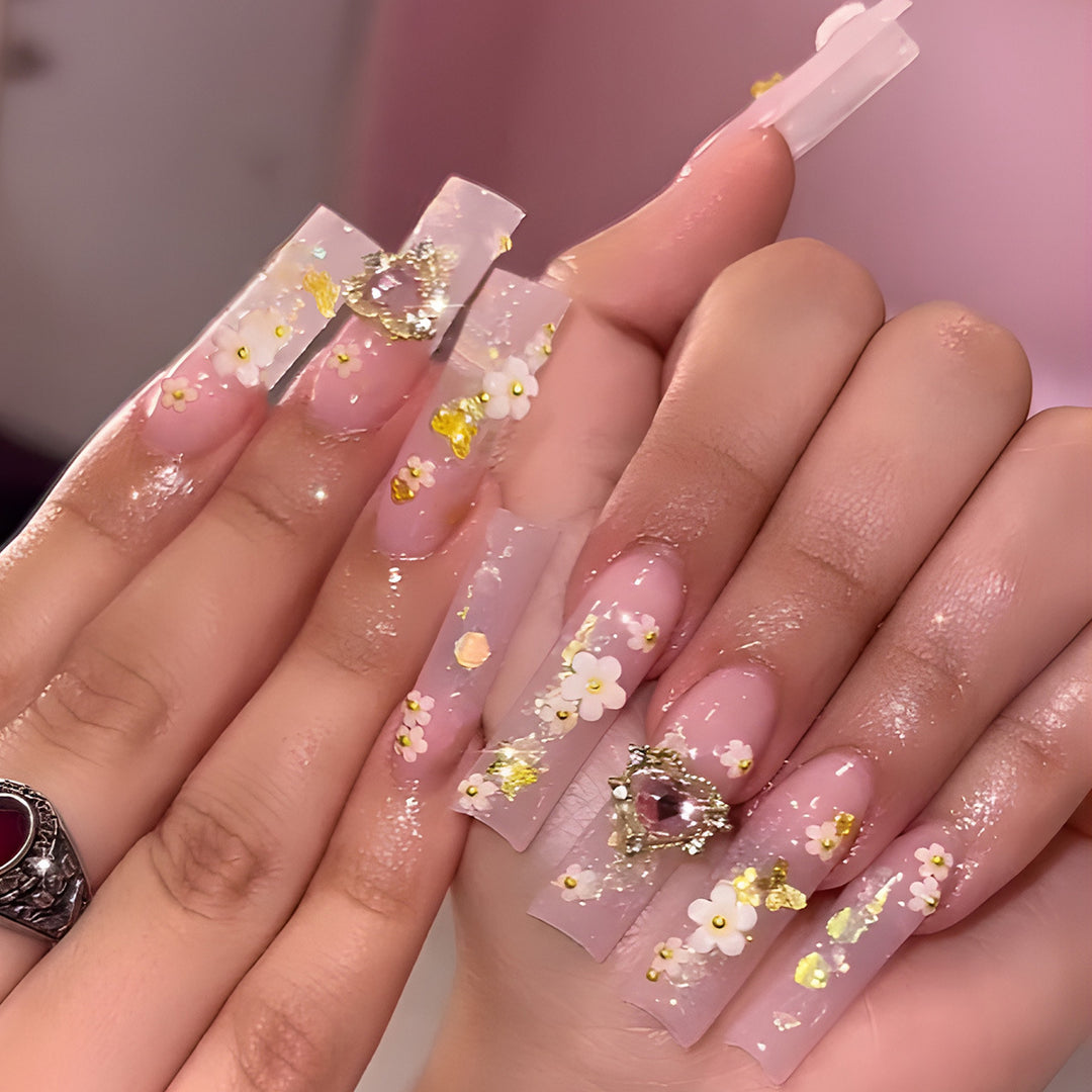 Floral-Embellished Luxury Press-On Nails Bowlift