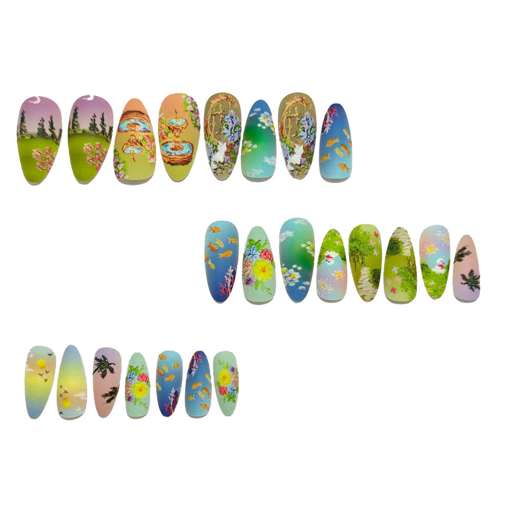 Artificial nails with artful nature and water world decoration Bowlift