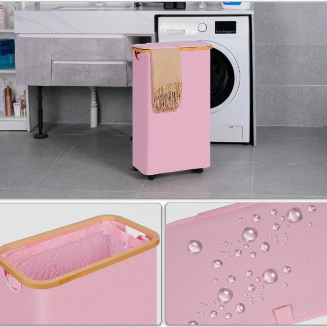 High-quality laundry container with bamboo lid and practical carrying handle Bowlift