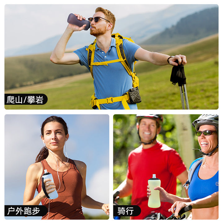 Collapsible Silicone Handheld Running Water Bottle with Soft Nozzle and Elastic Carry Strap Bowlift