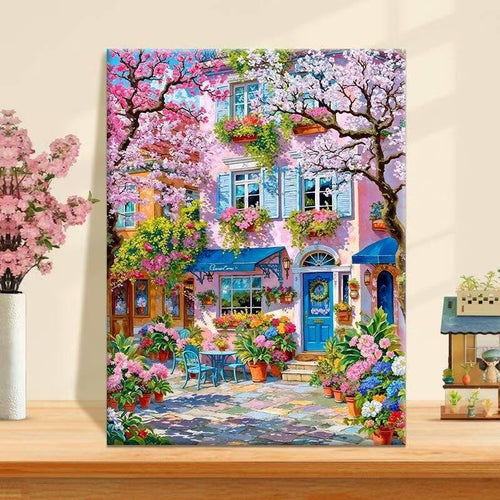 Vibrant Floral Cafe Landscape Canvas Art Bowlift