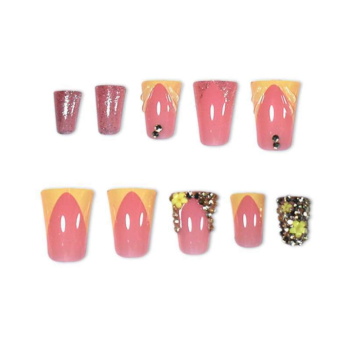 Decorative Floral and Rhinestone Press-On Nails Bowlift
