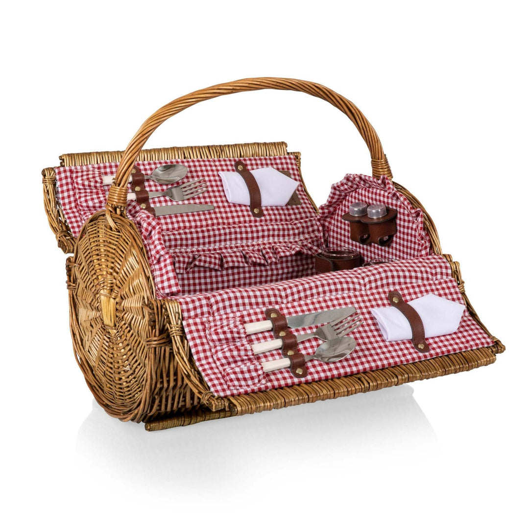 Women's picnic basket with integrated dish set and stylish gingham pattern Bowlift