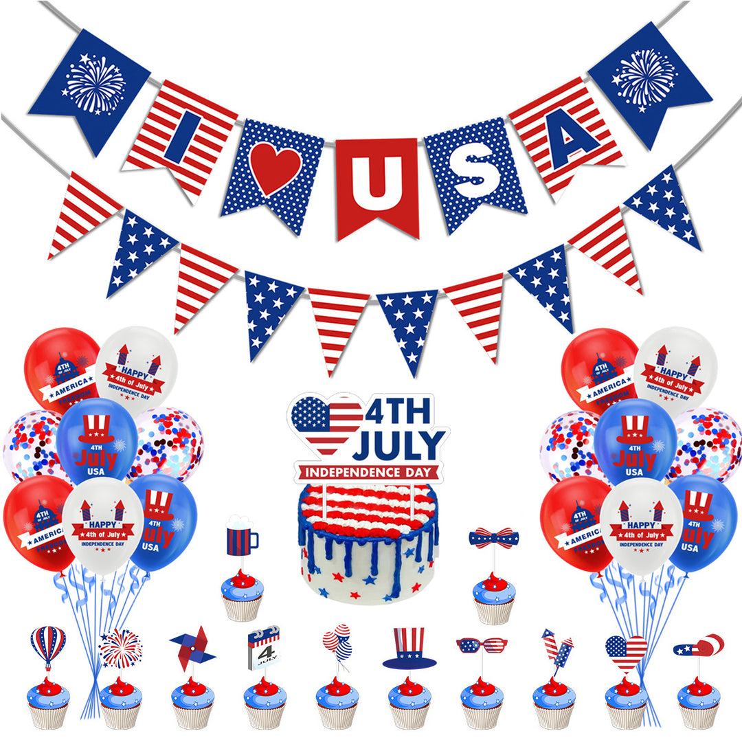 Unisex nan festive party decoration set for Independence celebration with garlands balloons cake and cupcake toppers Bowlift