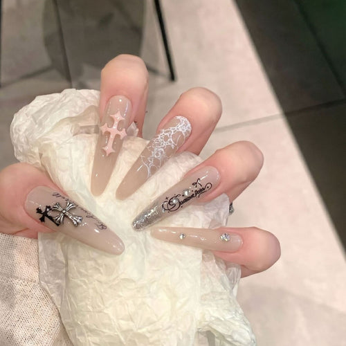 Artistic Stiletto Press-On Nail Set with Unique Design Elements Bowlift