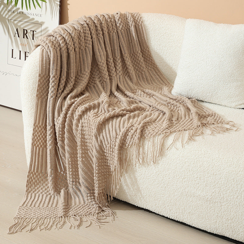 Women's stylish living room throw blanket with fringe pattern Bowlift