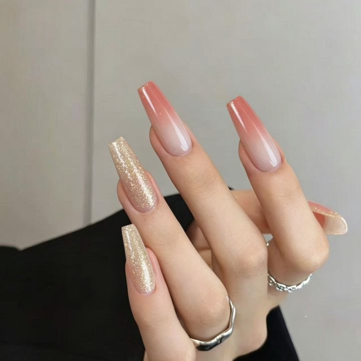 Glamorous artificial nails in modern glitter gradient design Bowlift