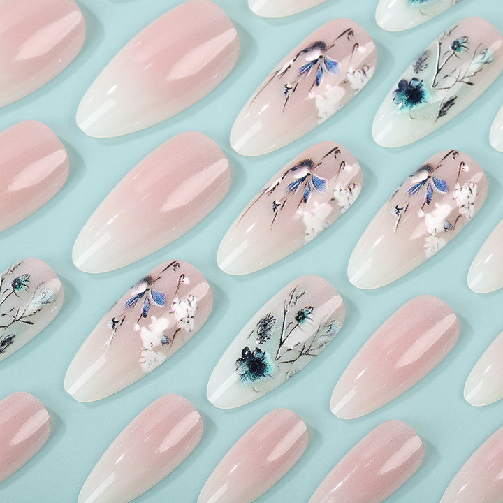 Artificial nails with flower design and shine Bowlift