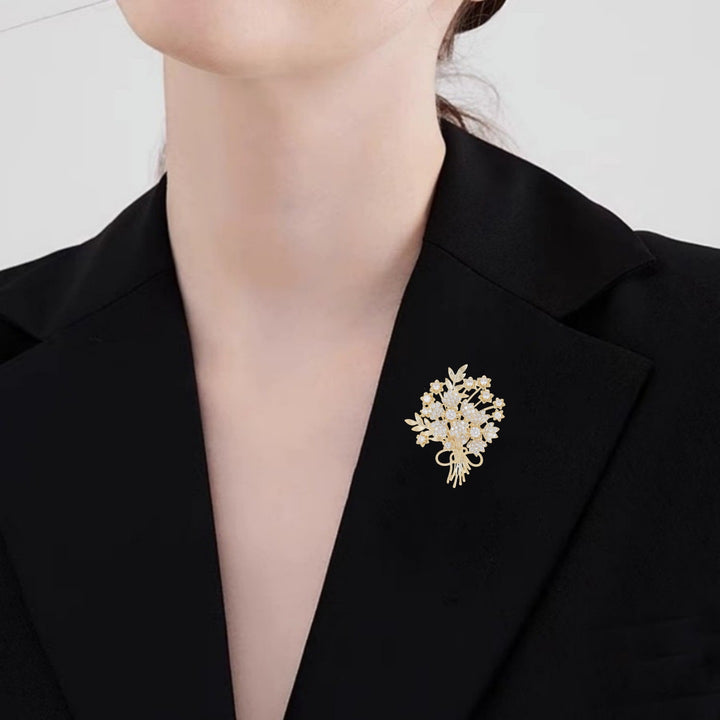 Exquisite Flower Brooch with Sparkling Crystals Bowlift