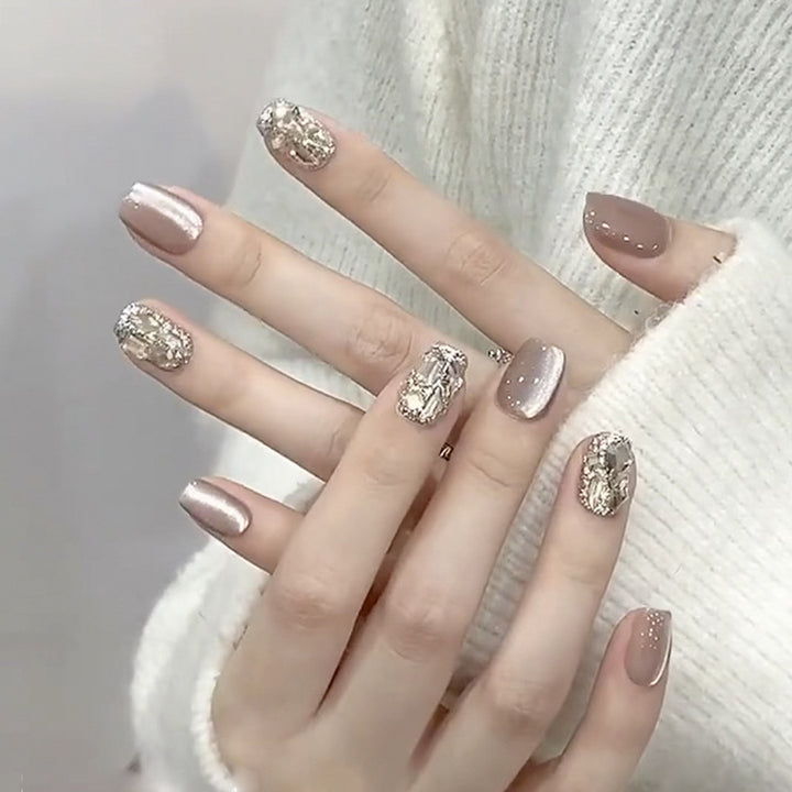 Artful nail extensions with glamorous glitter design Bowlift