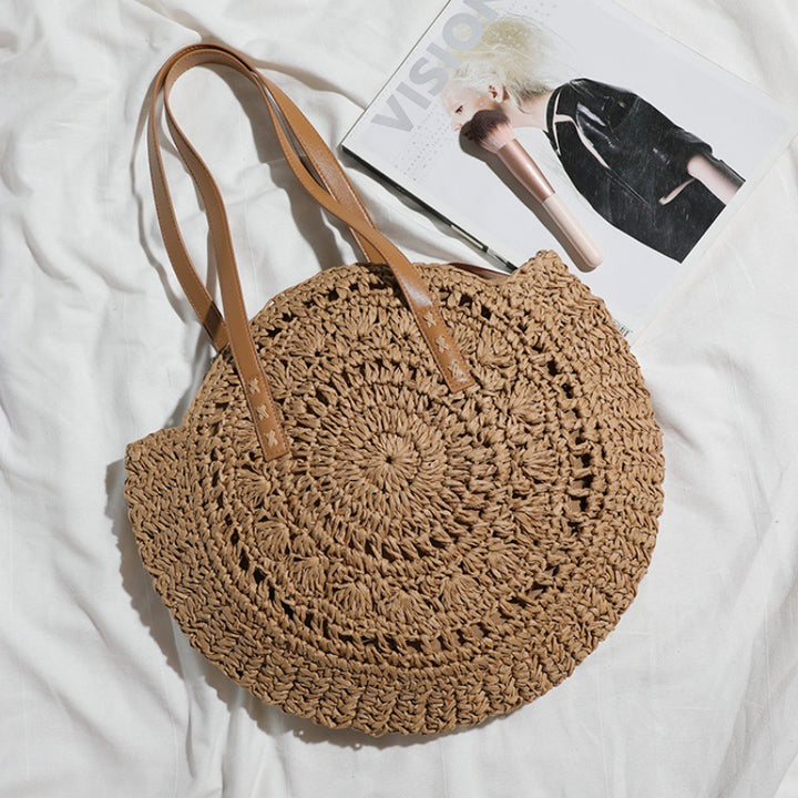 Basket bag with leather handles and colorful design Bowlift