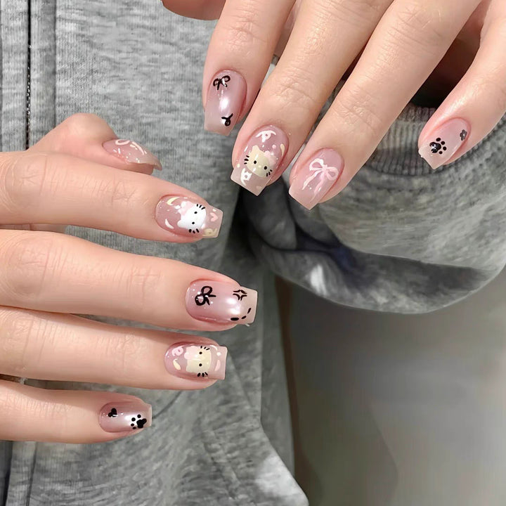 Cute Bunny-Themed Press-On Nail Art Set Bowlift