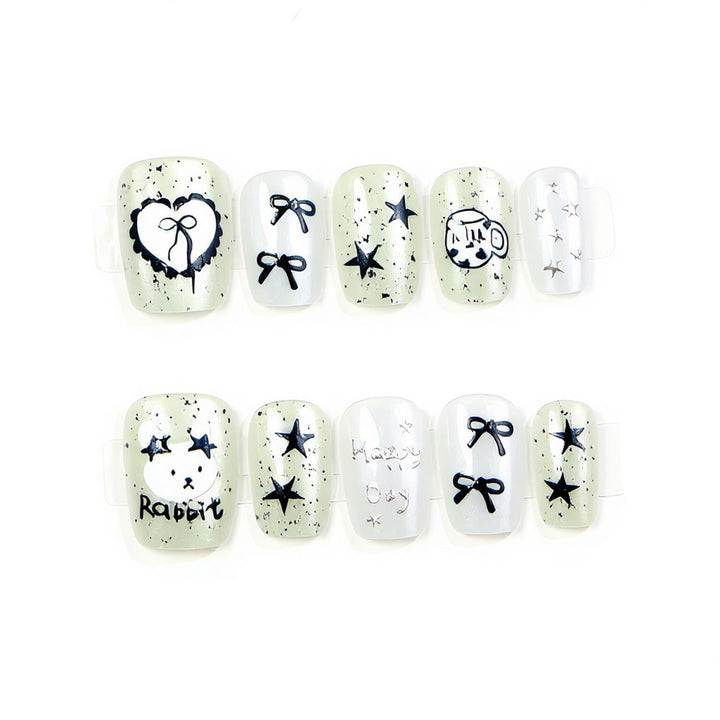 Whimsical Themed Press-On Nail Art Set Bowlift
