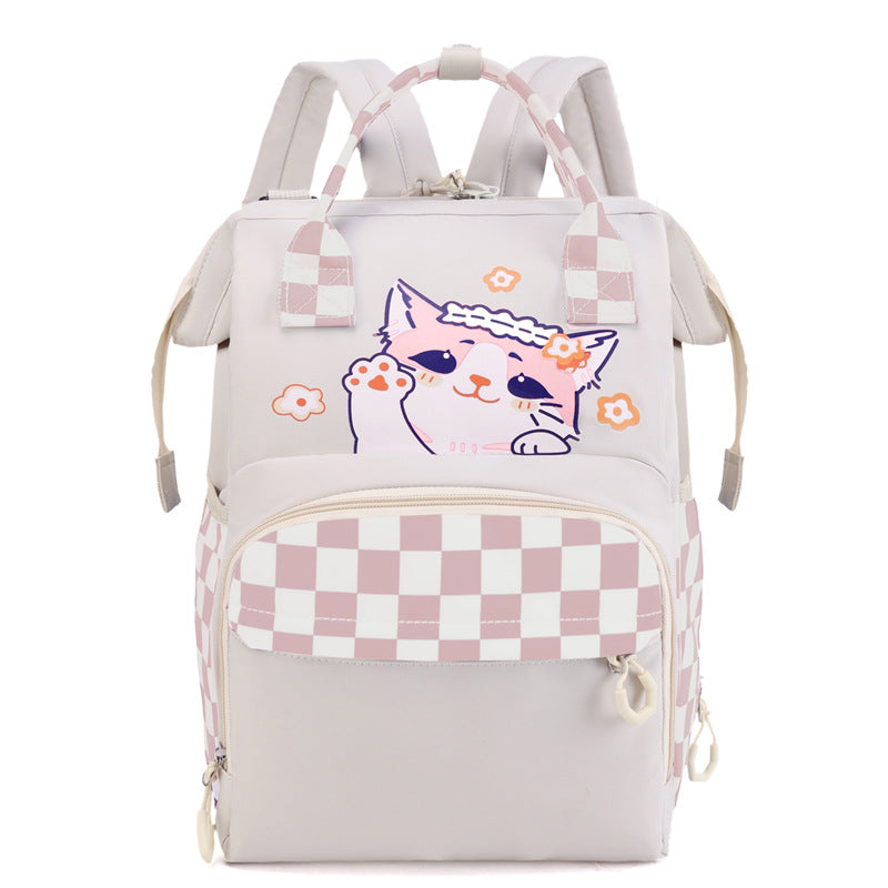 Playful Cat-Themed Multi-Pocket Backpack Bowlift