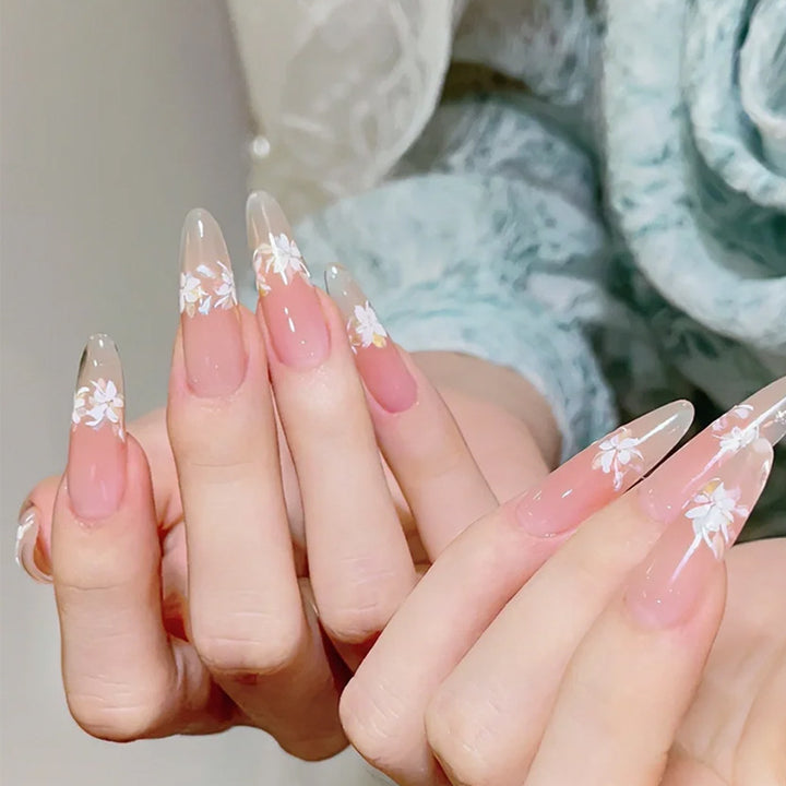 Floral French Tip Press-On Nails Bowlift
