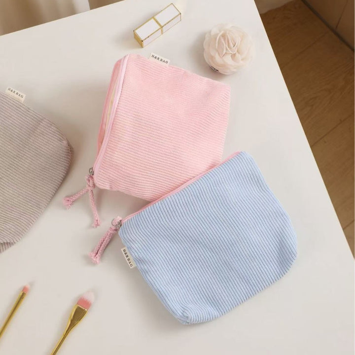 Corduroy Zip Cosmetic Pouch with Tassel Pull Bowlift