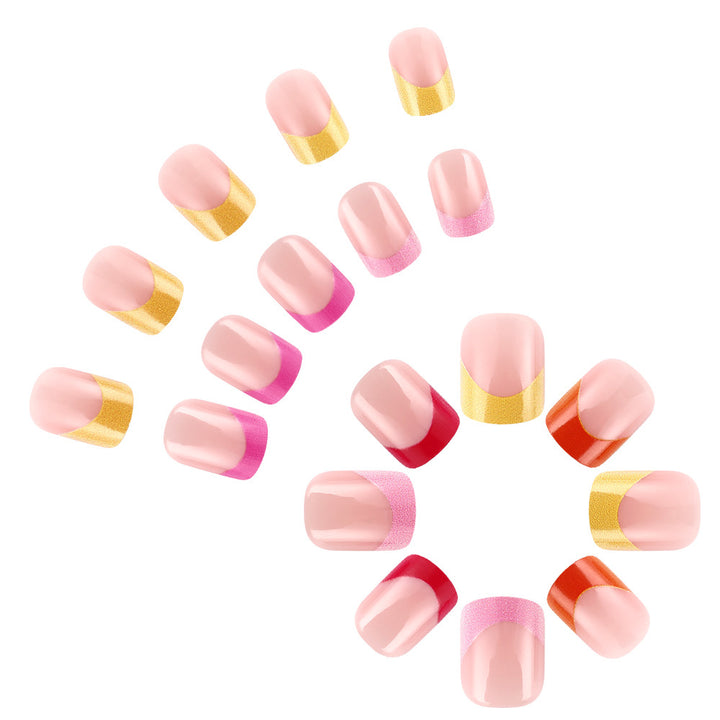 Colorful Ombre French Tip Press-On Nails Bowlift