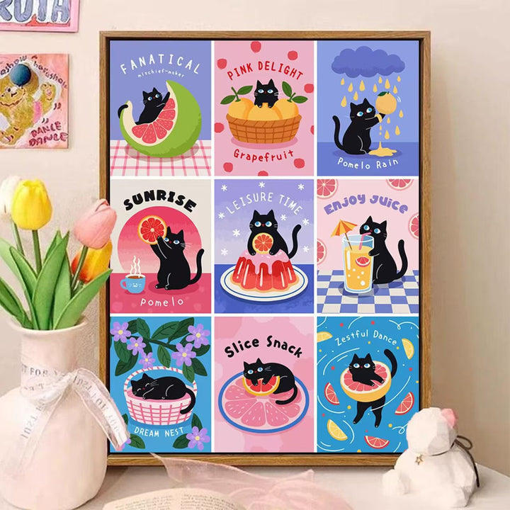 Playful Cat-Themed Illustrated Wall Art Bowlift