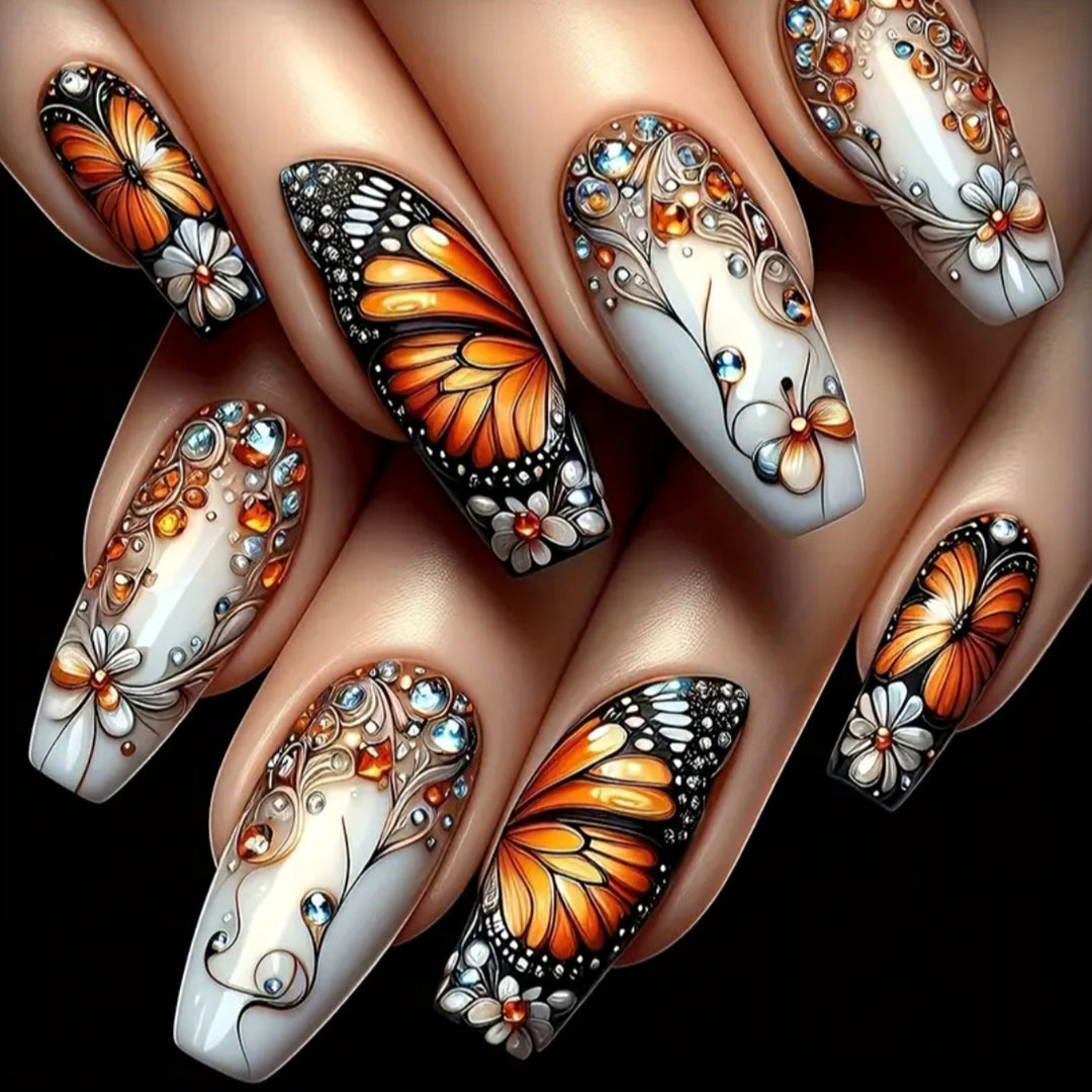 Artificial nails with filigree butterfly and flower designs Bowlift