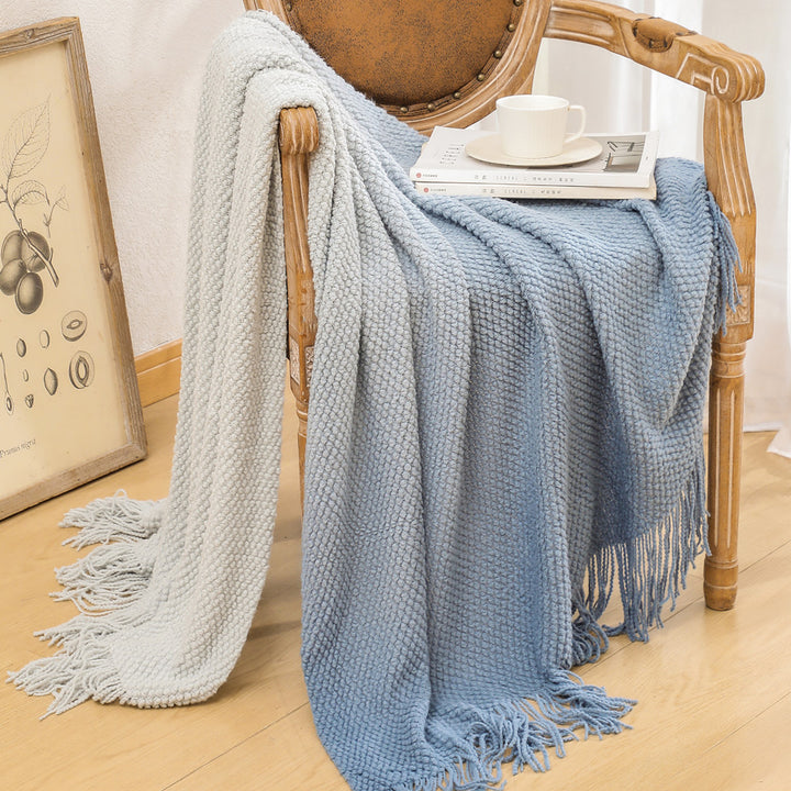 Luxury Textured Fringed Throw Blanket Bowlift