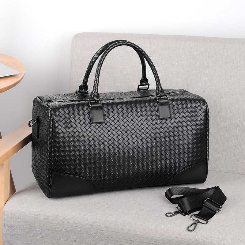 Premium Woven Leather Weekender Bag Bowlift