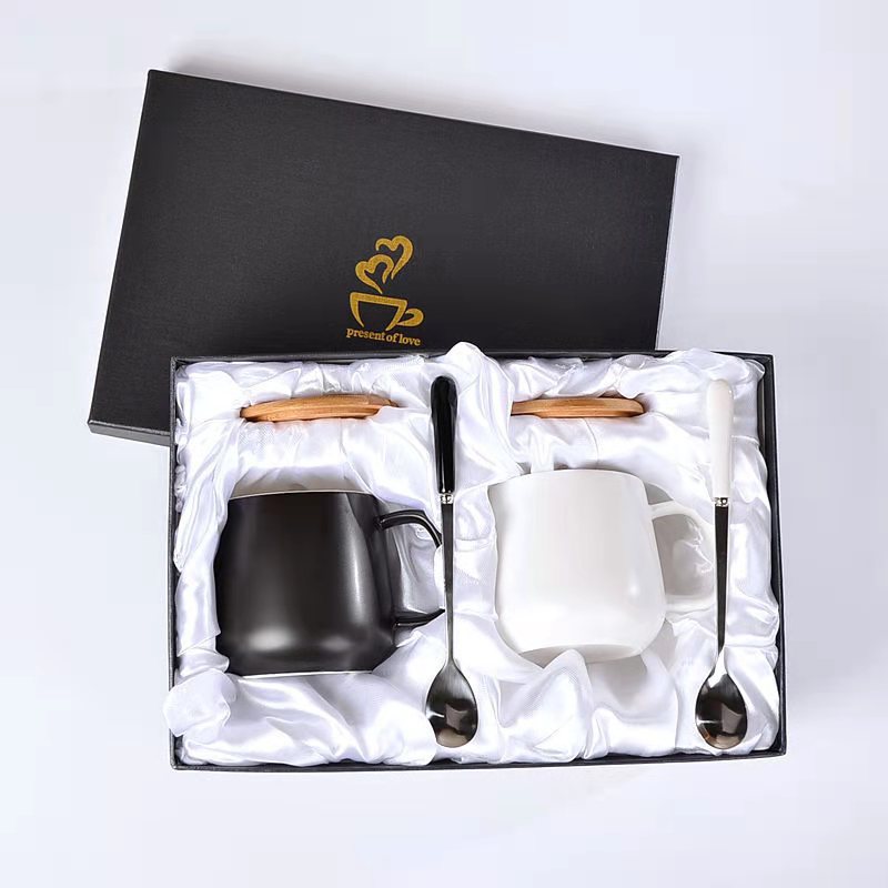 Matte Ceramic Insulated Coffee Mug Gift Set with Wooden Lid and Stainless Spoon Bowlift