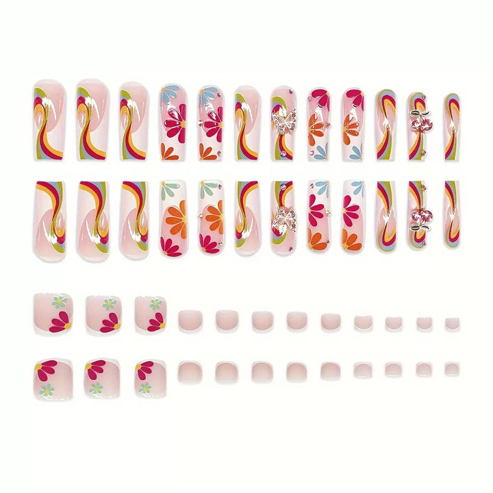 Nail art set with glowing flower motifs and glitter accents Bowlift