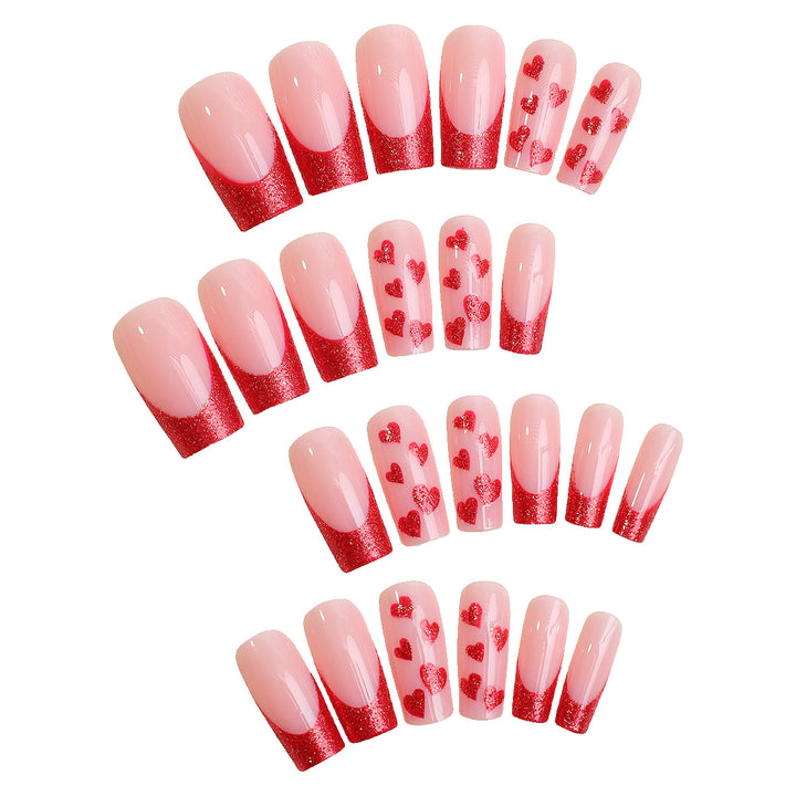Premium Decorative Press-On Nail Set with Heart and Glitter Designs Bowlift