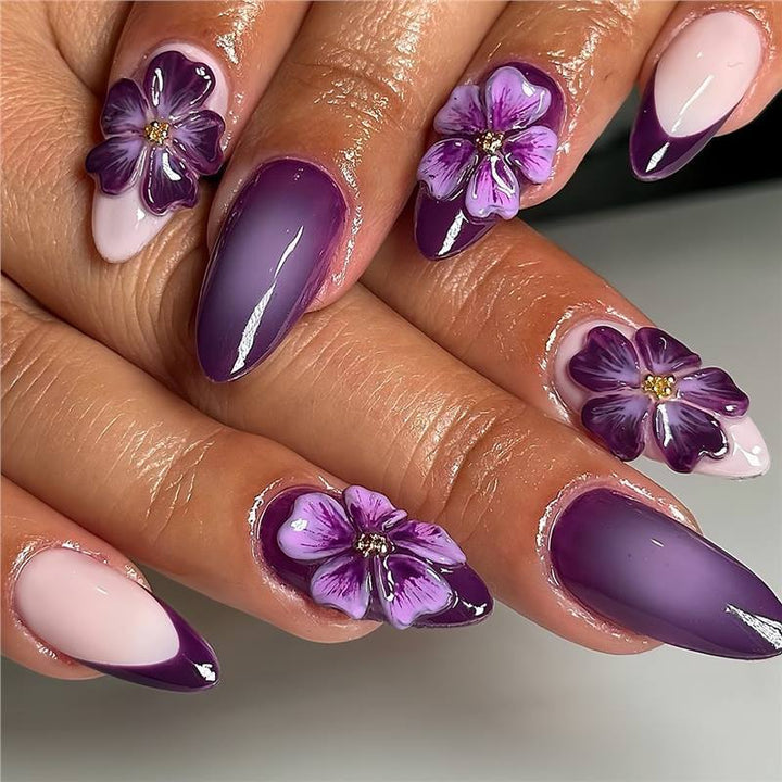Artistic Floral Press-On Nails with 3D Accents Bowlift