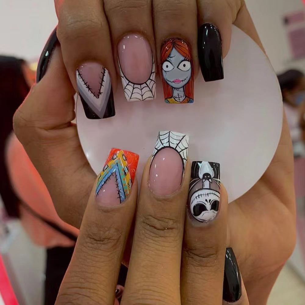 Artificial Nail Set with Creative Halloween Motifs and Playful 3D Designs Bowlift