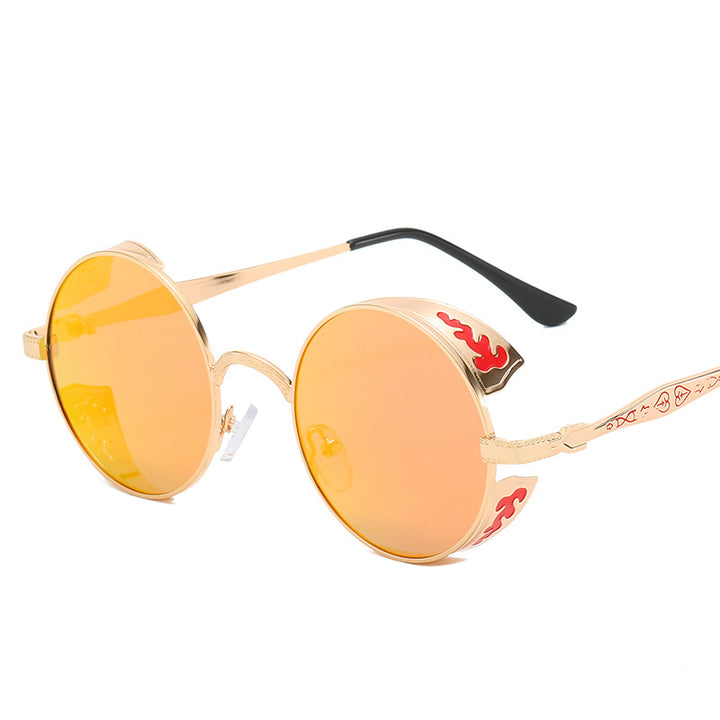 Ladies round sunglasses with luxurious gold frame and decorative elements Bowlift