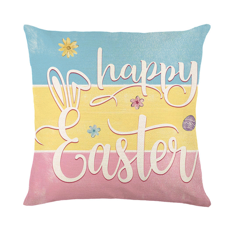 Decorative Linen-Texture Easter Bunny Watercolor Cushion Cover
